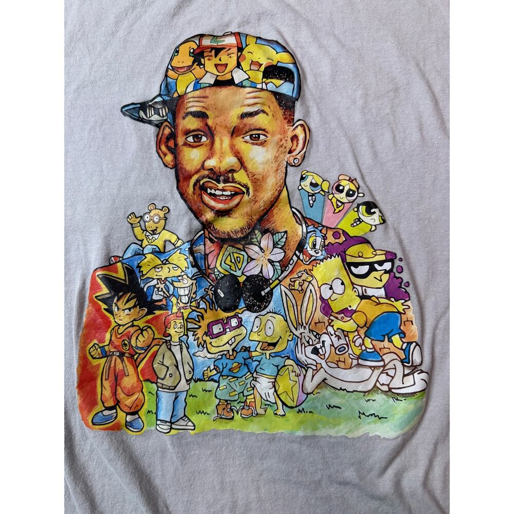 Vintage 90s Cartoon Collage Graphic Tee Will Smith Fresh Princ Pokemon Rugrats L